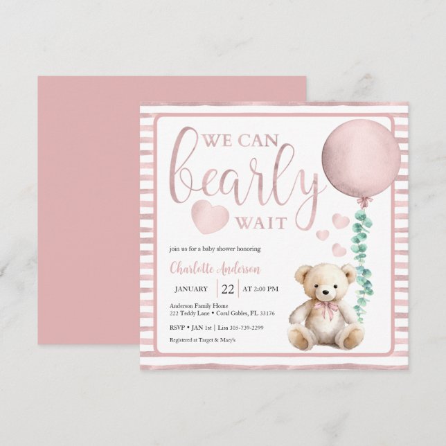 Invitación a Baby Shower del Chica de espera de Be (Anverso / Reverso)