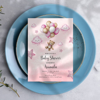 Invitación a Baby Shower del Chica de globo Bear B
