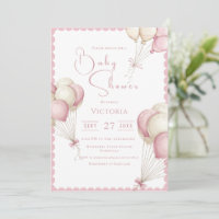 Invitación a Baby Shower del Chica de globos rosad
