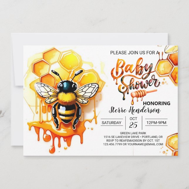 Invitación a Baby Shower del Chica de Honeybee (Anverso)
