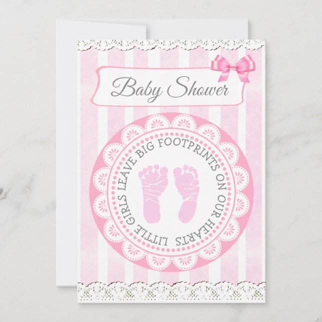 Invitación a Baby Shower del Chica de huellas rosa (Anverso)
