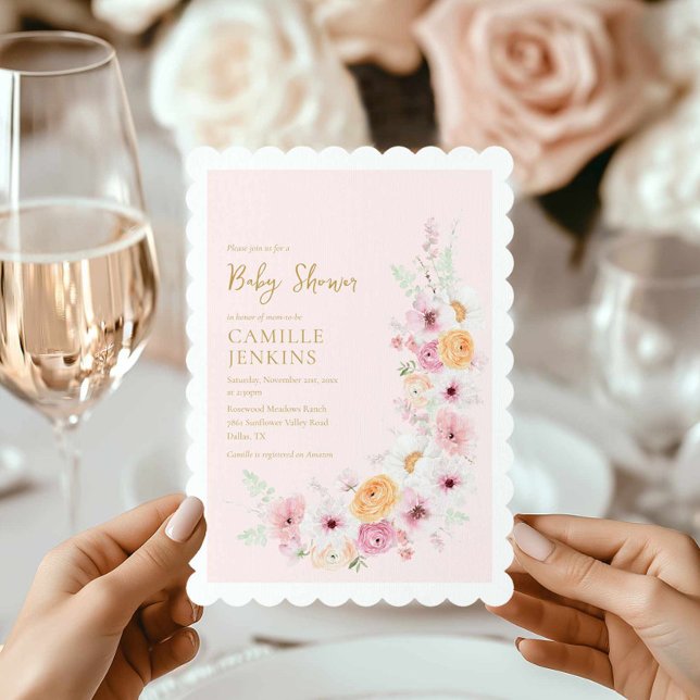 Invitación a Baby Shower del Chica de jardín flora (Elegant Floral Baby Shower Invitation)