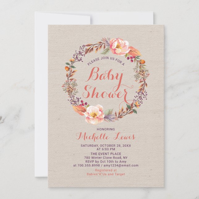 Invitación a Baby Shower del Chica de la caída flo (Anverso)