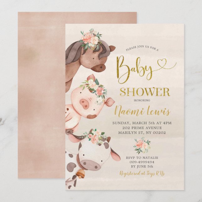 Invitación a Baby Shower del Chica de la granja fl (Anverso / Reverso)