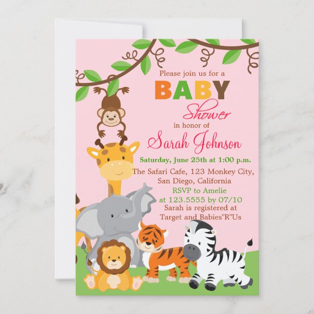 Invitación a Baby Shower del Chica de la jungla de (Anverso)