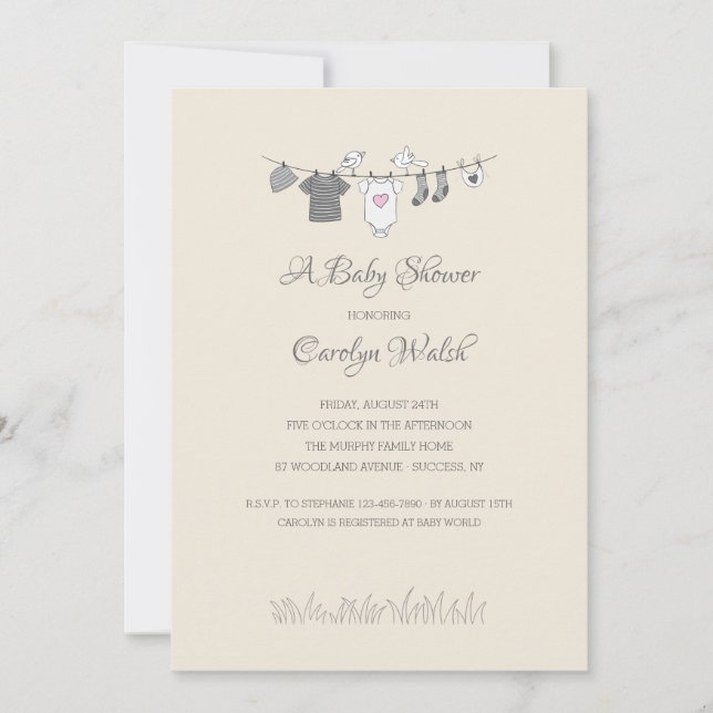 Invitación a Baby Shower del Chica de la línea de  (Anverso)