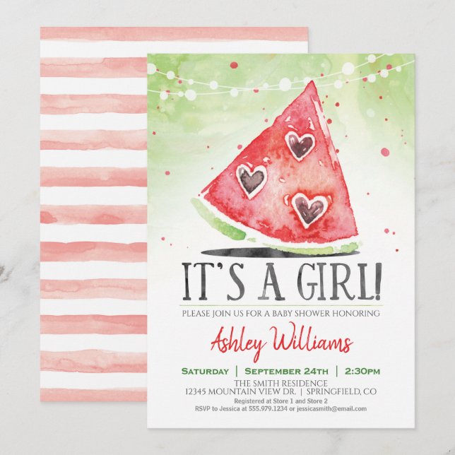 Invitación a Baby Shower del Chica de la sandía de (Anverso / Reverso)