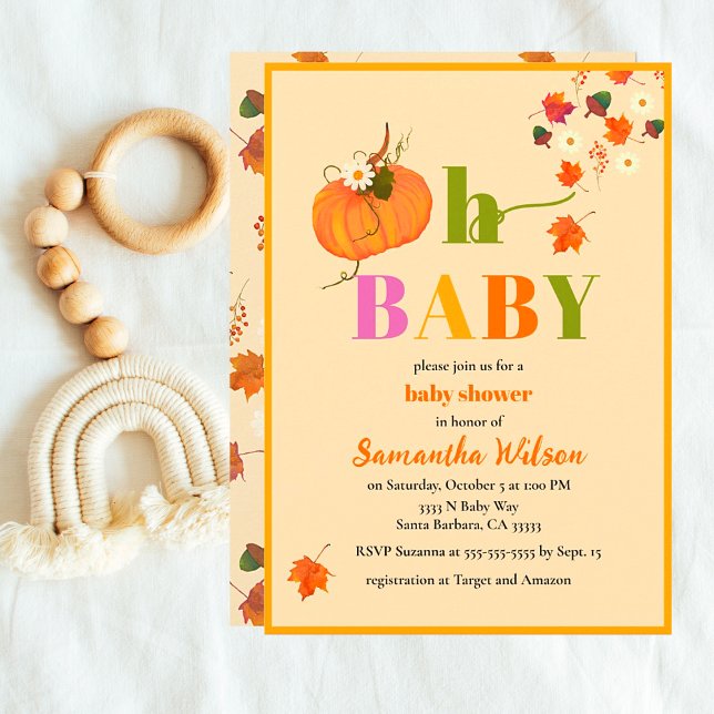 Invitación a Baby Shower del Chica de las flores d (Fall Pumpkin Oh Baby Cute Autumn Baby Shower Invitations.)