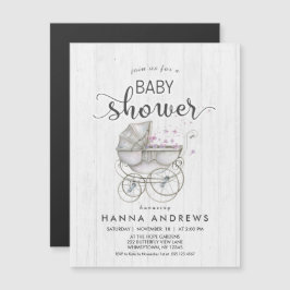 Invitación a Baby Shower del Chica de madera blanc