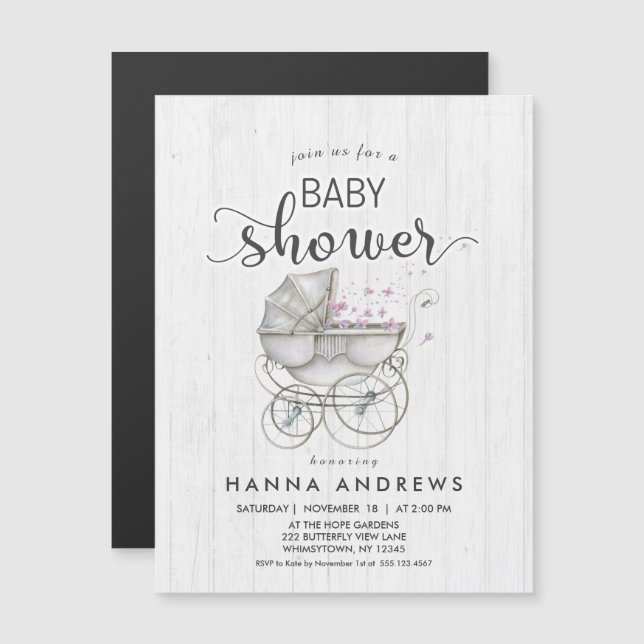 Invitación a Baby Shower del Chica de madera blanc (Anverso/Reverso)