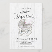 Invitación a Baby Shower del Chica de madera blanc