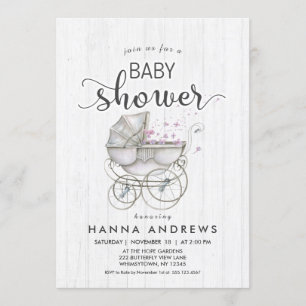 Invitación a Baby Shower del Chica de madera blanc