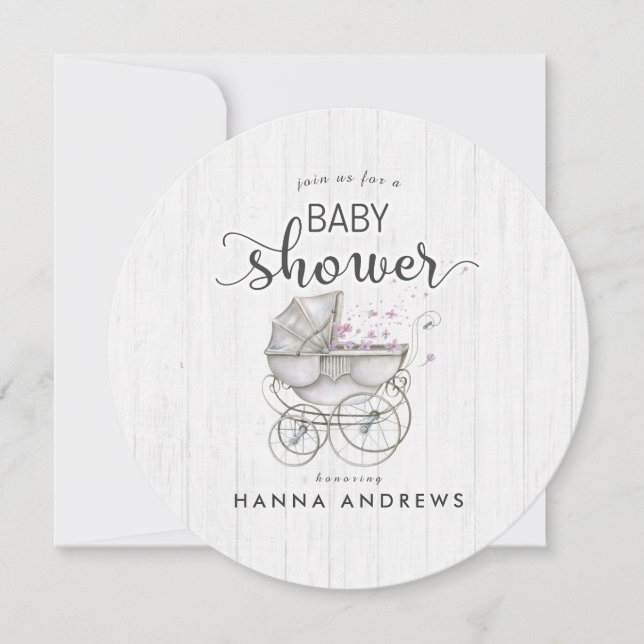 Invitación a Baby Shower del Chica de madera blanc (Anverso)
