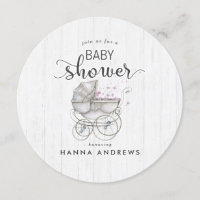 Invitación a Baby Shower del Chica de madera blanc