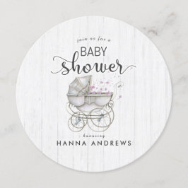 Invitación a Baby Shower del Chica de madera blanc