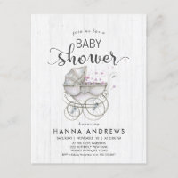 Invitación a Baby Shower del Chica de madera blanc