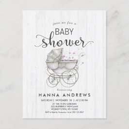 Invitación a Baby Shower del Chica de madera blanc