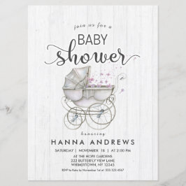 Invitación a Baby Shower del Chica de madera blanc