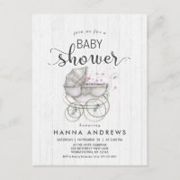 Invitación a Baby Shower del Chica de madera blanc