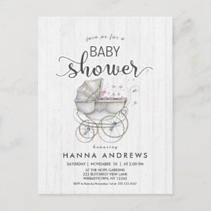 Invitación a Baby Shower del Chica de madera blanc