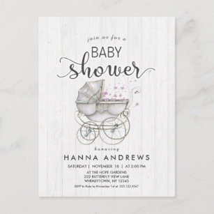 Invitación a Baby Shower del Chica de madera blanc
