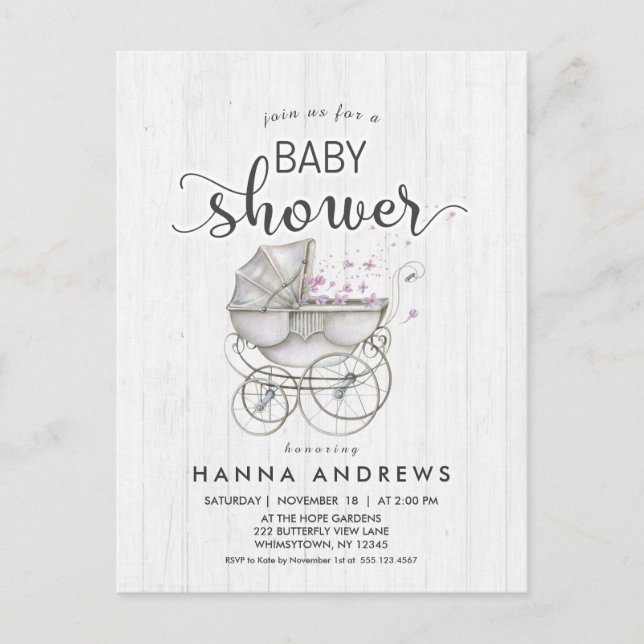 Invitación a Baby Shower del Chica de madera blanc (Anverso)