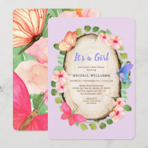 Invitación a Baby Shower del Chica de mariposa de 