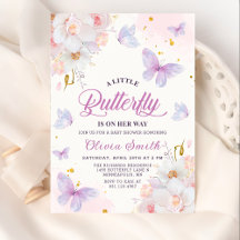 Invitación a Baby Shower del Chica de mariposa flo