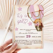 Invitación a Baby Shower del Chica de osito de pel