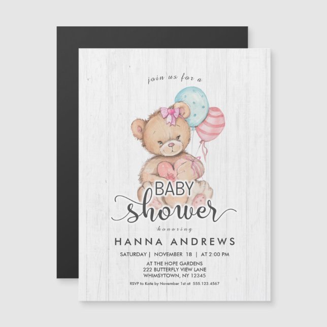 Invitación a Baby Shower del Chica de Oso de Teddy (Anverso/Reverso)