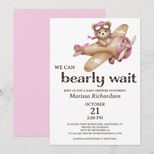Invitación a Baby Shower del Chica de Oso Rosa Ted