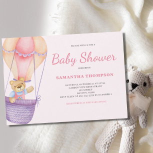 Invitación a Baby Shower del Chica de Oso Rosa Ted