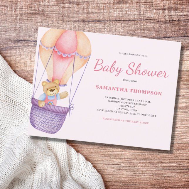 Invitación a Baby Shower del Chica de Oso Rosa Ted (Subido por el creador)