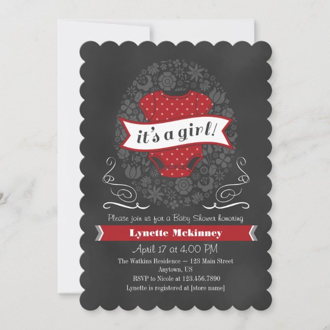 Invitación a Baby Shower del Chica de pizarra roja (Anverso)
