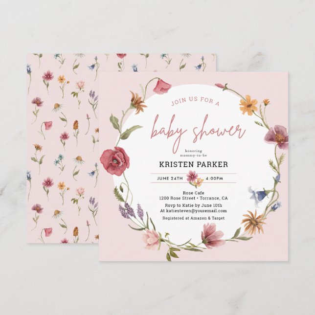 Invitación a Baby Shower del Chica de primavera de (Anverso / Reverso)