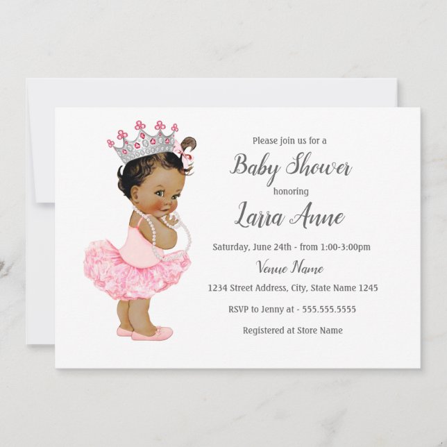 Invitación a Baby Shower del Chica de Princesa Ros (Anverso)