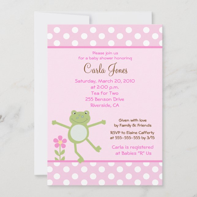 Invitación a Baby Shower del Chica de rana de salt (Anverso)