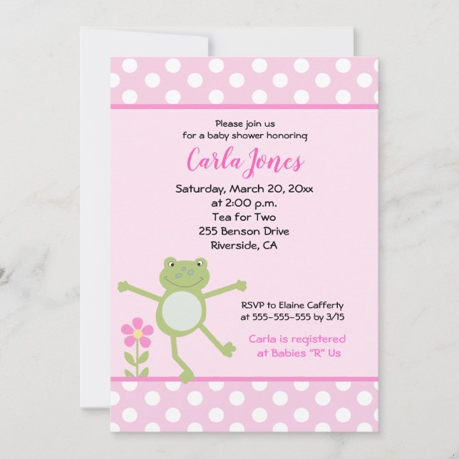 Invitación a Baby Shower del Chica de rana de salt (Anverso)