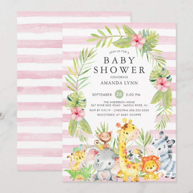Invitación a Baby Shower del Chica de Safari de la (Anverso / Reverso)