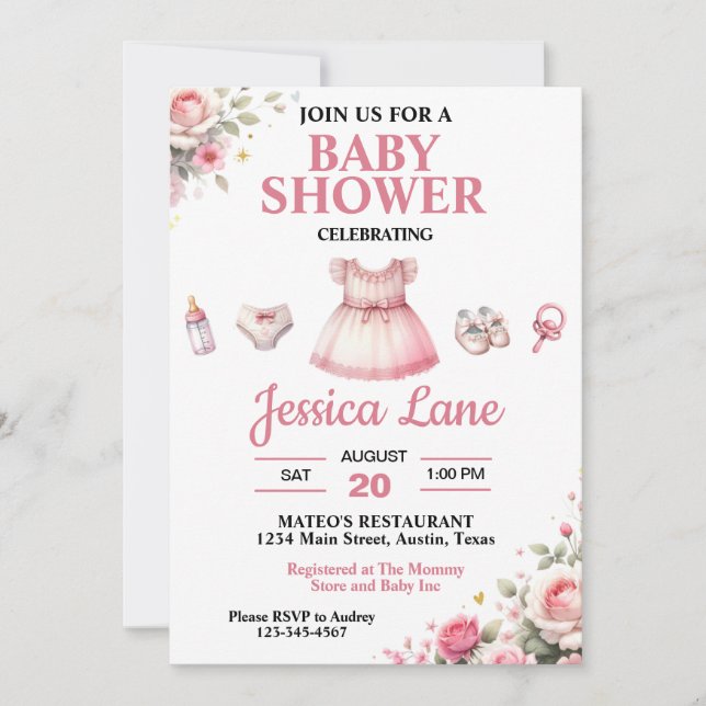 Invitación a Baby Shower del Chica de Tutu rosa cl (Anverso)