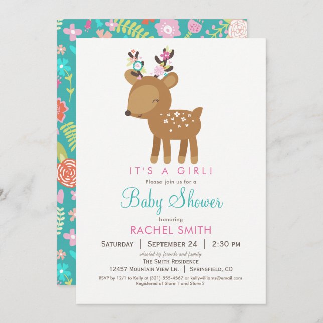 Invitación a Baby Shower del Chica de venados de W (Anverso / Reverso)
