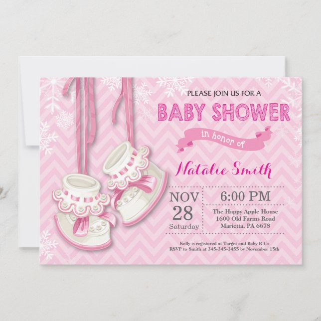 Invitación a Baby Shower del Chica de zapatos rosa (Anverso)