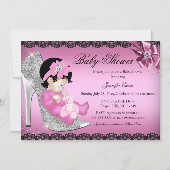 Invitación a Baby Shower del Chica de zapatos y en (Anverso)
