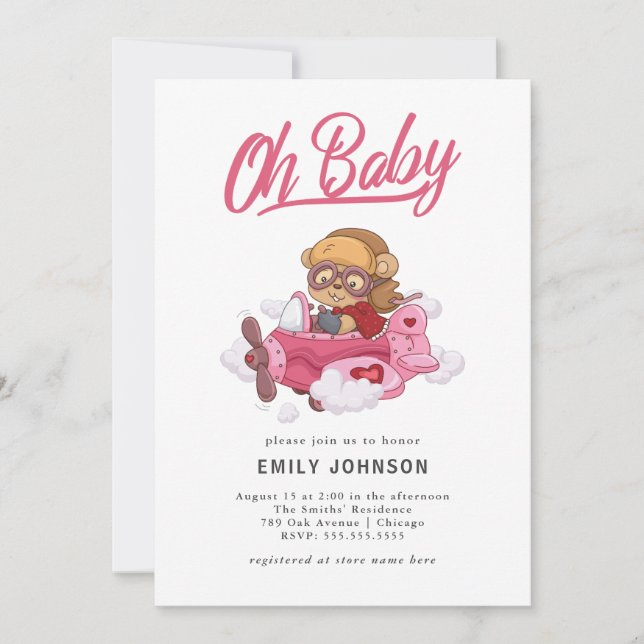 Invitación a Baby Shower del Chica del avión (Anverso)