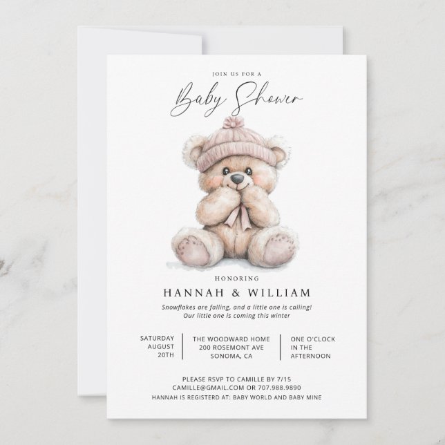 Invitación a Baby Shower del Chica del osito de co (Anverso)