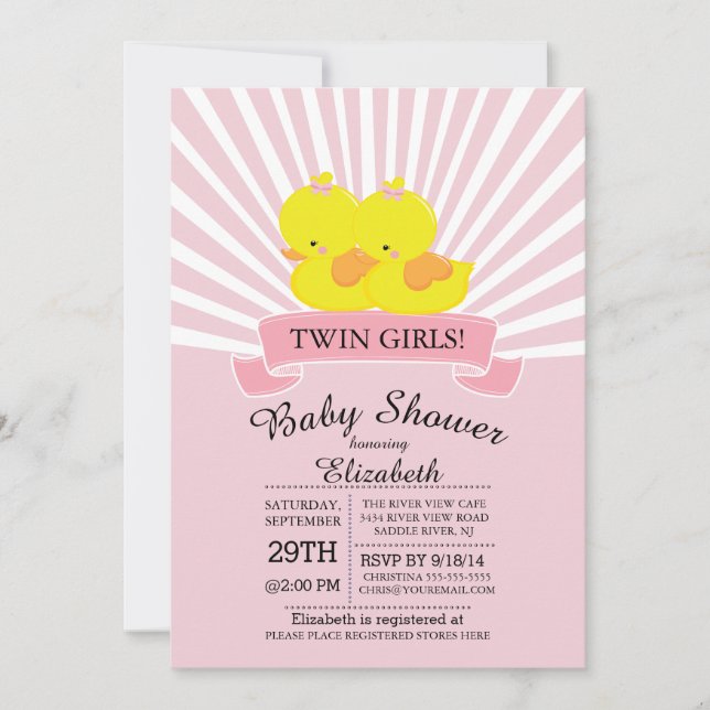 Invitación a Baby Shower del Chica del pato modern (Anverso)