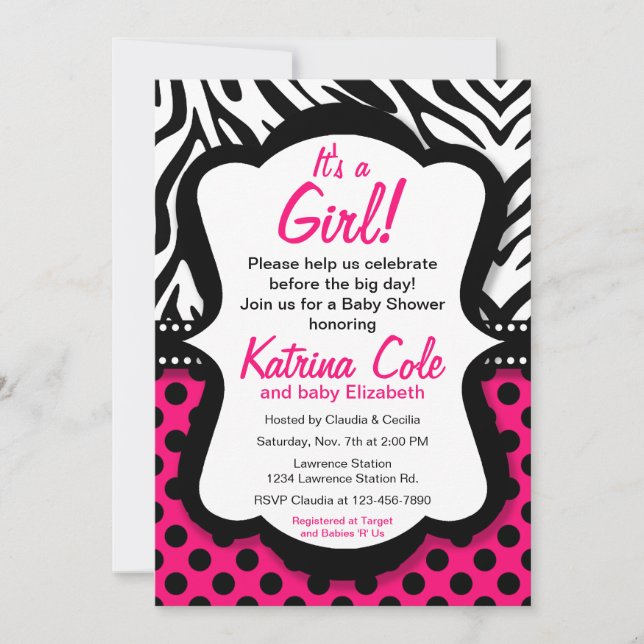 Invitación a Baby Shower del Chica diva de cebra r (Anverso)