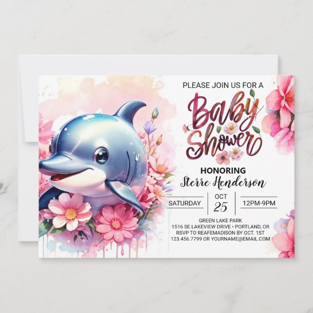 Invitación a Baby Shower del Chica Dolphin Playgro (Anverso)