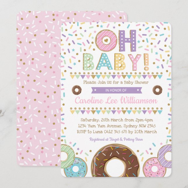 Invitación a Baby Shower del Chica Donut Sprinkles (Anverso / Reverso)