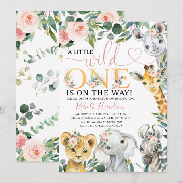 Invitación a Baby Shower del Chica editable Safari (Anverso / Reverso)